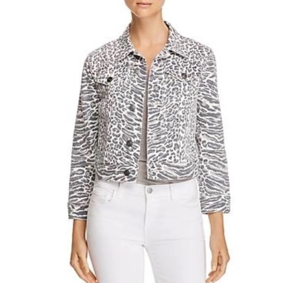 Current/Elliott Leopard Tiger Black Gray White Jean Jacket Size 0 - Picture 1 of 10